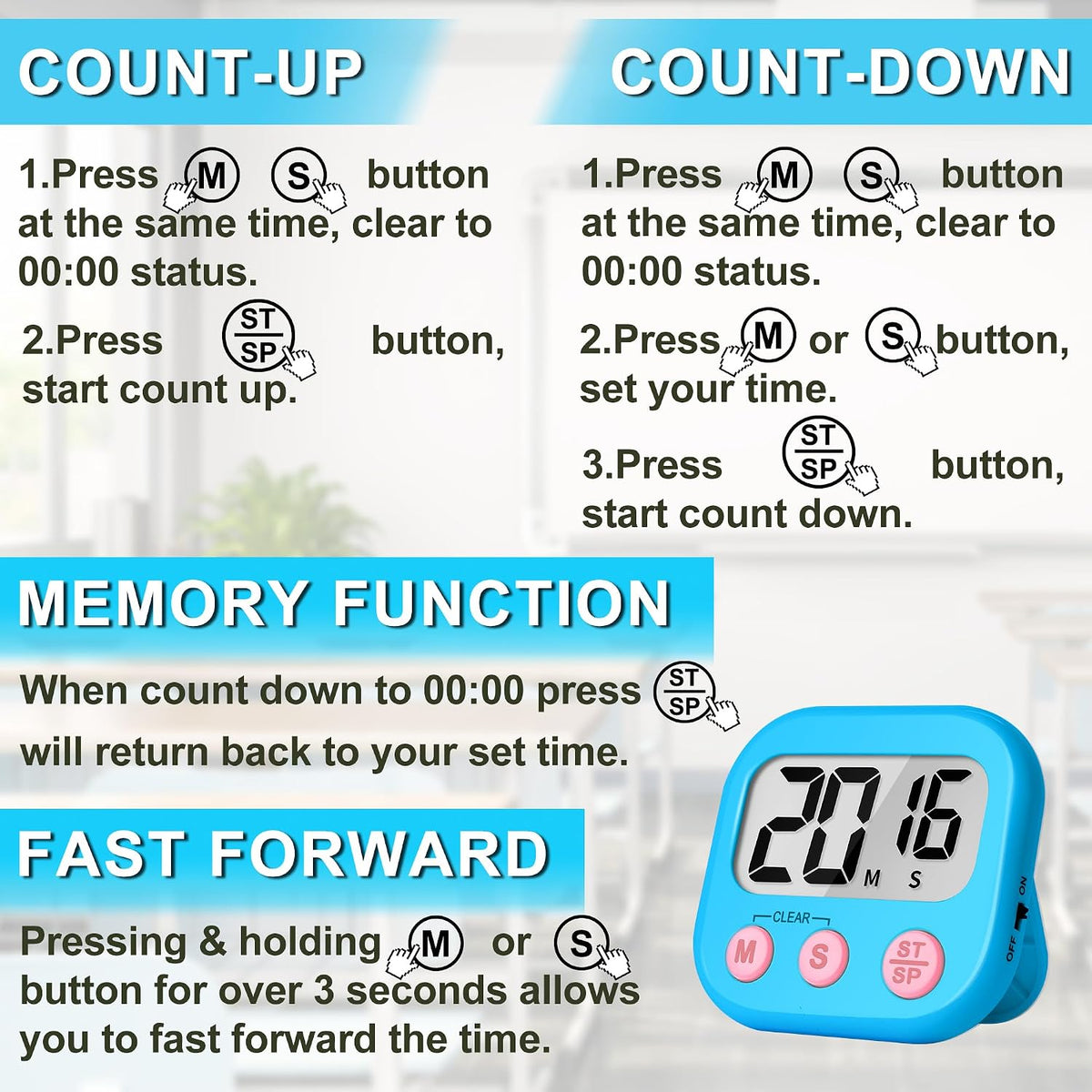 ZILLEEN Classroom Timer for Kids Teachers 2 Pack Digital Timers