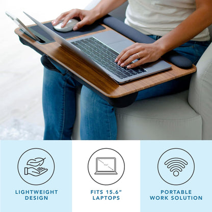 LAPGEAR Home Office Pro Lap Desk with Wrist Rest, Mouse Pad, and Phone Holder - Black Carbon - Fits up to 15.6 Inch Laptops - Style No. 91598