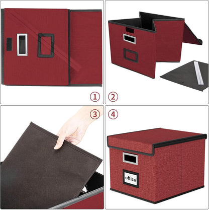 Upgraded Portable File Organizer Box with Lid, Collapsible Linen Hanging Filing Storage Boxes with Plastic Slides, Decorative Home/Office Filing System Box for File and Folders Storage (Gray)