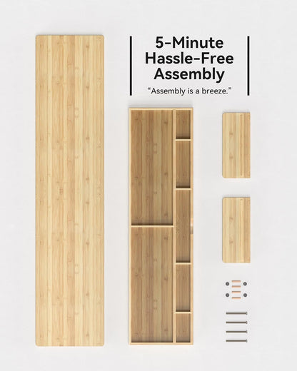 Bamboo Monitor Stand with Large Storage Drawer,23 Inch Ergonomic Computer Riser for Desk, Holds Up to 220lbs, Screen Shelf with 5 Compartments for Keyboard & Stationery Organization