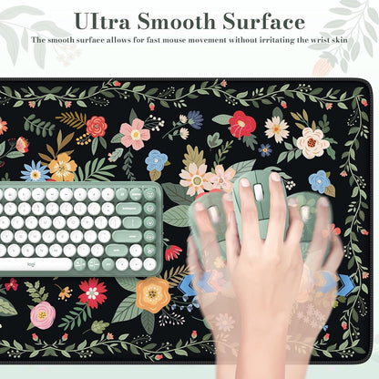 Desk Mat,Mouse Pad for Office Desk,35.4x15.7in,Pink Flowers