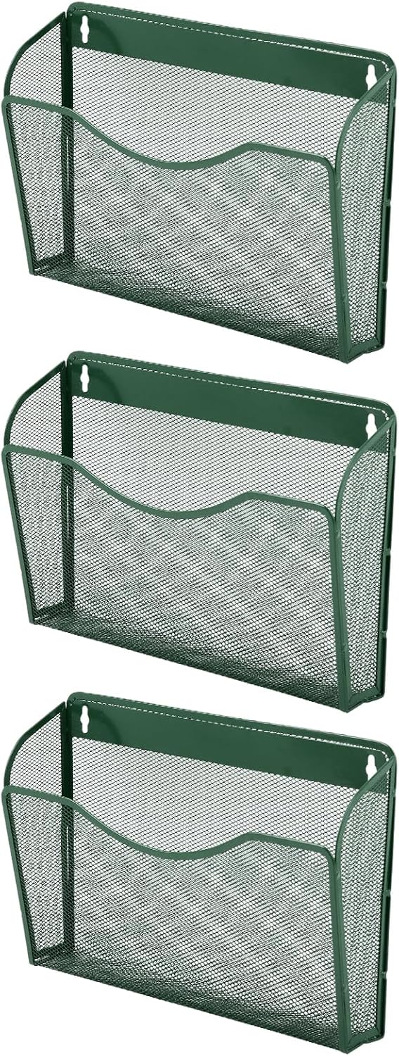 EASEPRES 3 Single Pocket Mesh Hanging File Organizer, Vertical Wall Mounted Magazine File Holder, Mount Basket Mail Paper Document Folder Organizing for Office, Home and School, Black