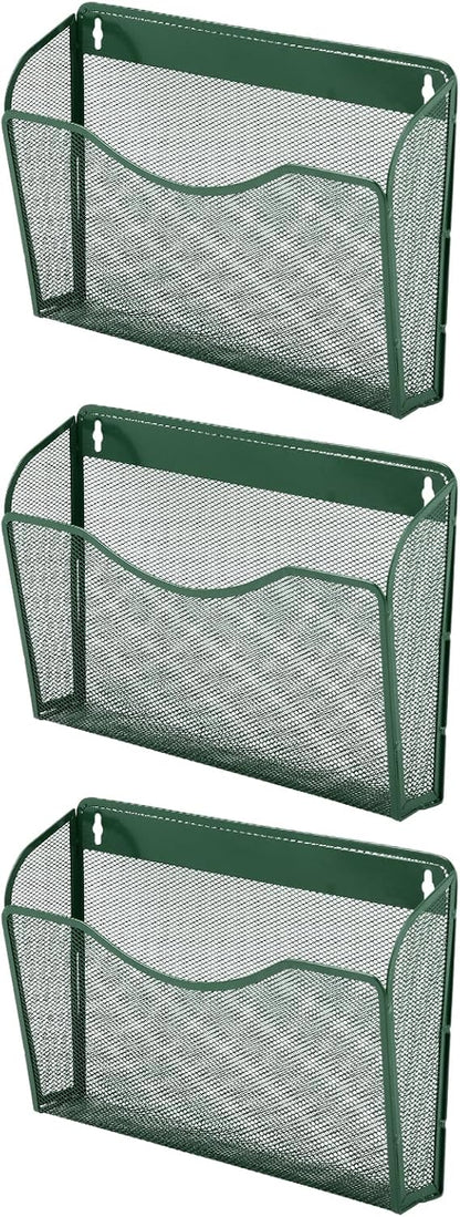 EASEPRES 3 Single Pocket Mesh Hanging File Organizer, Vertical Wall Mounted Magazine File Holder, Mount Basket Mail Paper Document Folder Organizing for Office, Home and School, Black