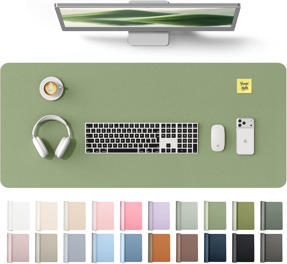 YSAGi Leather Desk Pad Protector, Office Desk Mat, Large Mouse Pad, Non-Slip PU Leather Desk Blotter, Waterproof Laptop Desk Writing Pad for Office and Home (23.6" x 13.8", Eggshell) - Colors A