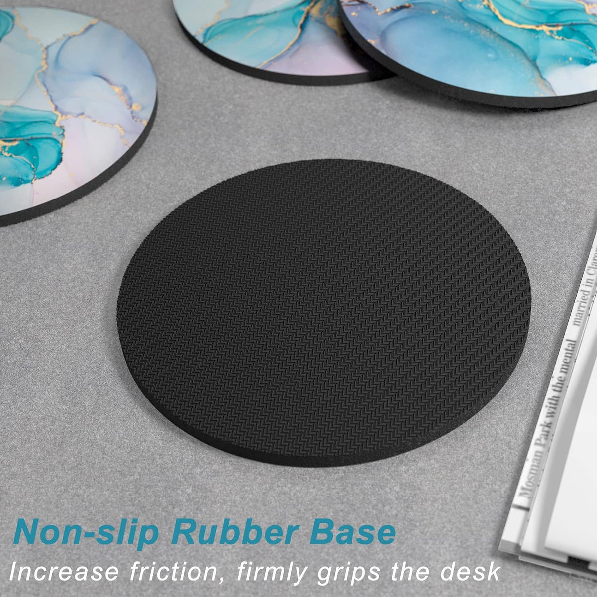 Nipichsha Coasters for Drinks, Set of 6 Cute Absorbent Rubber Drink Coasters for Cup with Non Slip Backing, Kitchen Home Decor Housewarming Gift, Round 4 in, Work Hard