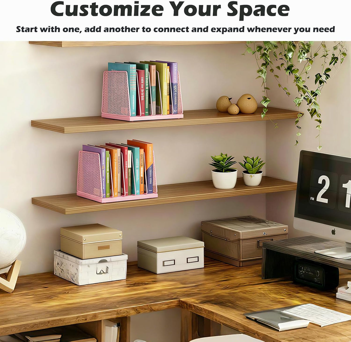 AUPSEN 5-Section File Organizer for Desk, Wood Mesh Desktop File Organizer, File Sorter Storage Rack, Vertical Folder Holder for Files, Magazines, Books (Black)