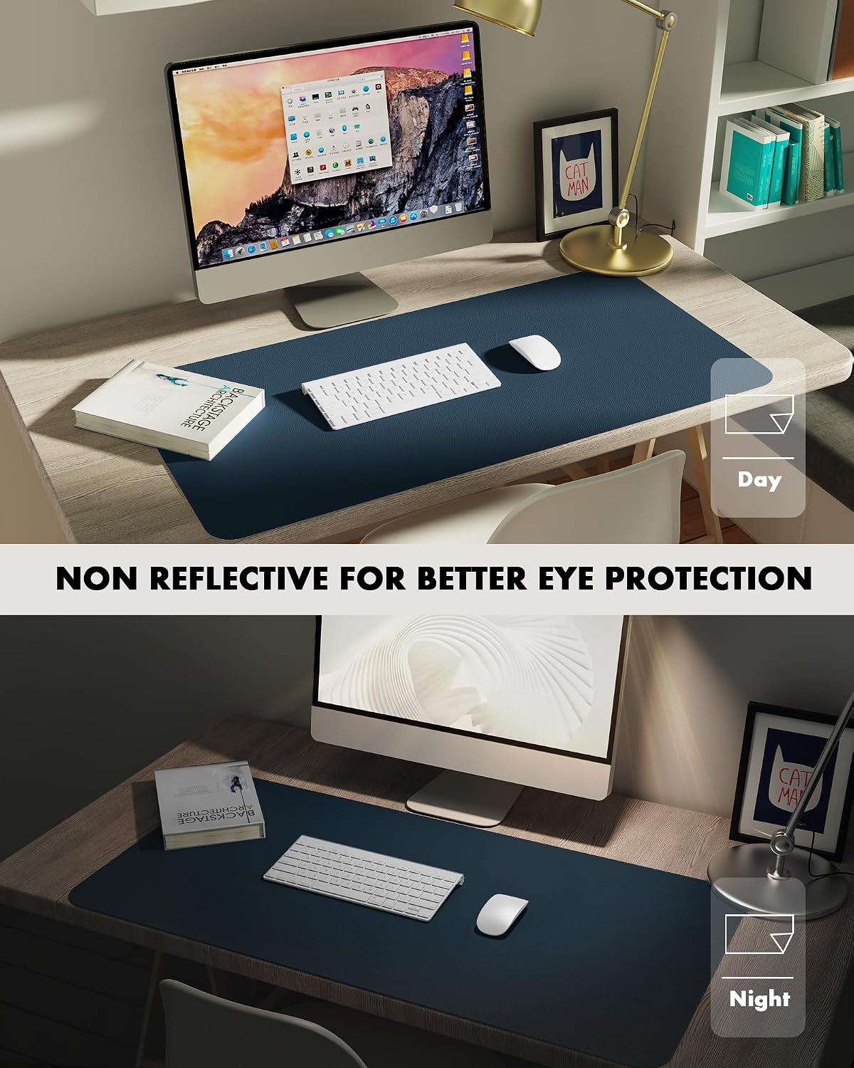 Double-Sided Desk Pad, 31.5"x15.7"Leather Desk Mat, Eco Cork Desk Pad Protector,Large Mouse Pad,Waterproof Desk Blotter for Office/Home(Coffee)