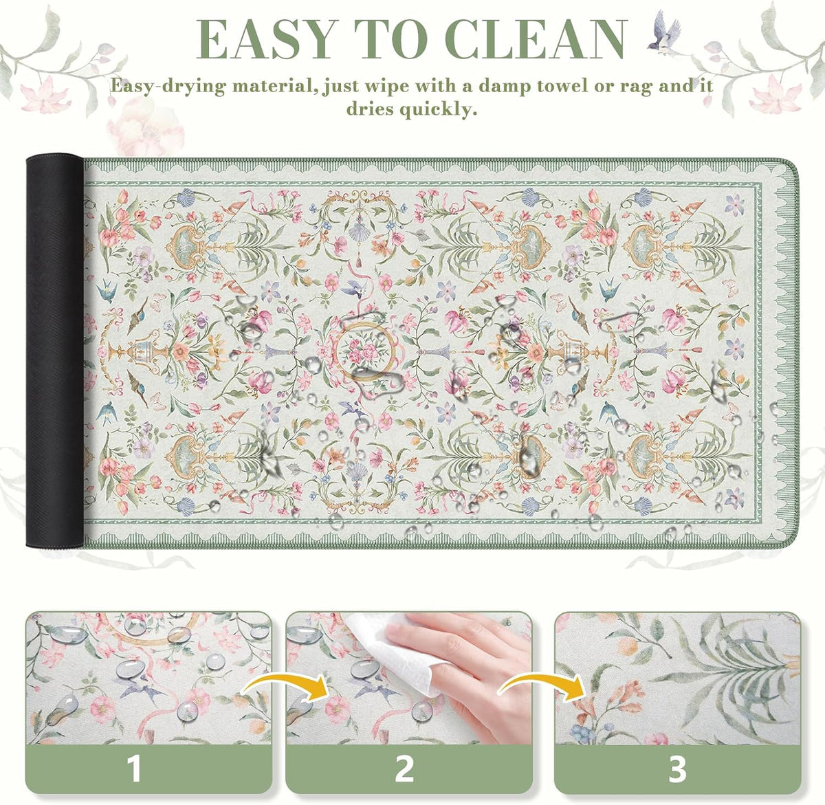Desk Mat,Mouse Pad for Office Desk,35.4x15.7in,Pink Flowers