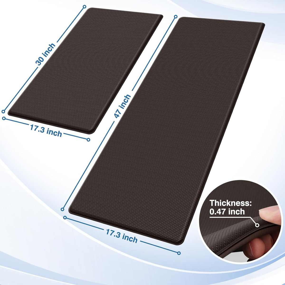 StepRite Kitchen Mats, 2PCS Kitchen Rugs, Cushioned Anti Fatigue Kitchen Mats for Floor, Non-Slip Standing Desk Mat, Waterproof Kitchen Rug Set for Kitchen, Floor, Office, 17.3"x30"+17.3"x47", Black