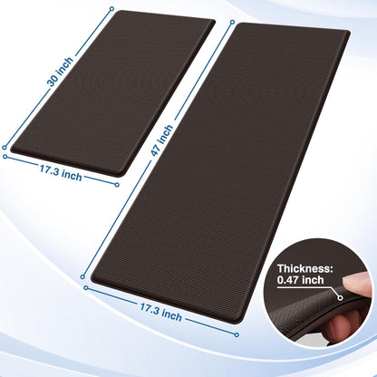 StepRite Kitchen Mats, 2PCS Kitchen Rugs, Cushioned Anti Fatigue Kitchen Mats for Floor, Non-Slip Standing Desk Mat, Waterproof Kitchen Rug Set for Kitchen, Floor, Office, 17.3"x30"+17.3"x47", Black