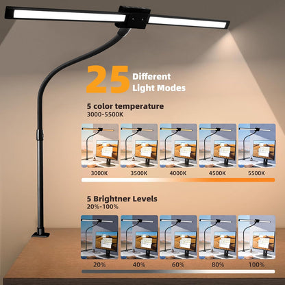 BAYSQUIRREL Led Desk Lamp with Clamp,Desk Light with Human Sensor,Gooseneck Remote Eye Protection Desk Lighting,24W Ultra Bright Stepless Dimming and Tempering LED Desk Lamp for Home Office, Bedroom