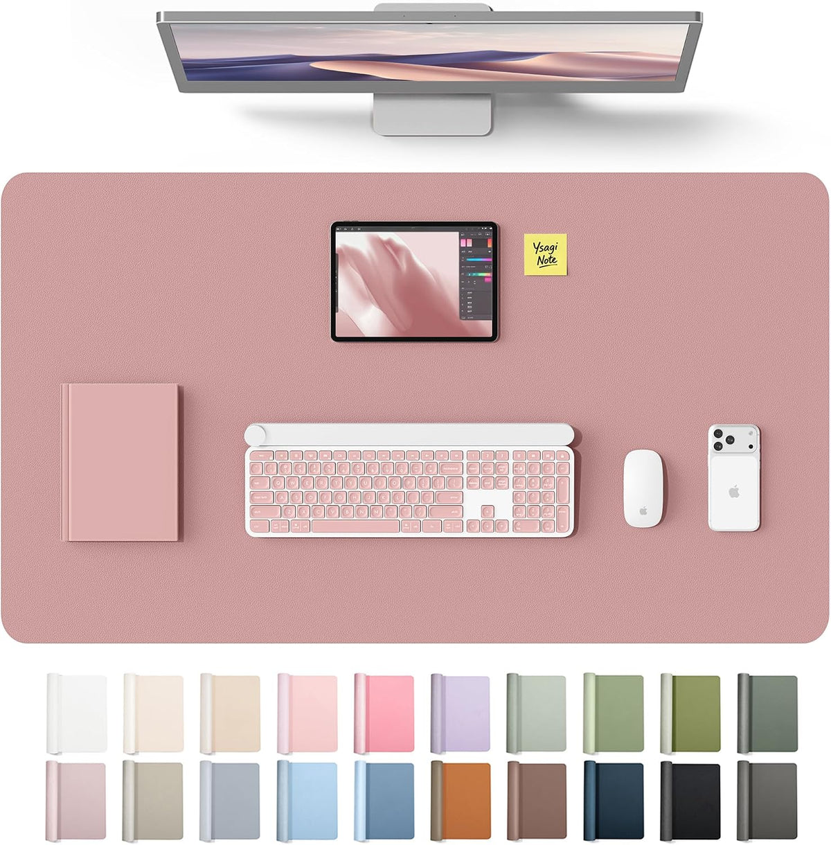 YSAGi Leather Desk Pad Protector, Office Desk Mat, Large Mouse Pad, Non-Slip PU Leather Desk Blotter, Waterproof Laptop Desk Writing Pad for Office and Home (23.6" x 13.8", Eggshell) - Colors A