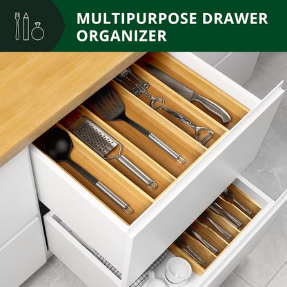ROYAL CRAFT WOOD Luxury Bamboo Kitchen Drawer Organizer - Silverware Organizer, Utensil Holder & Cutlery Tray Drawer Dividers for Flatware (9 Slot, Natural)