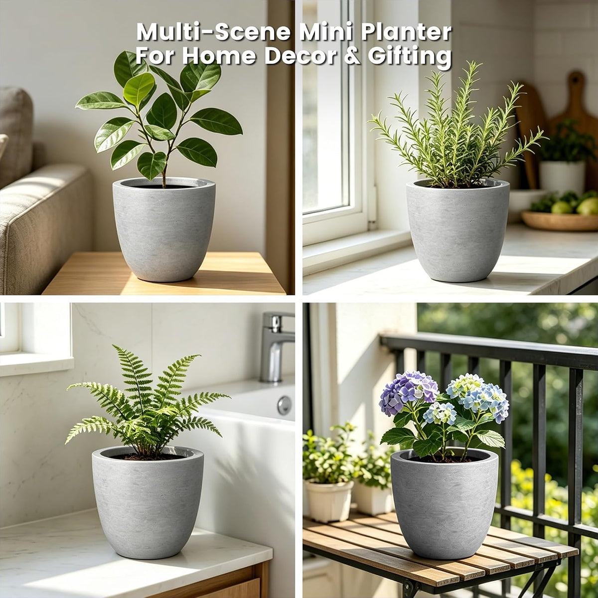 Kante 8.9" H x 10" W Small Concrete Planter, Compact Desktop Plant Pot with Drainage Hole & Rubber Plug – Lightweight Breathable Cement Container for Succulents, Cactus, Herbs, Indoor Outdoor, Gift