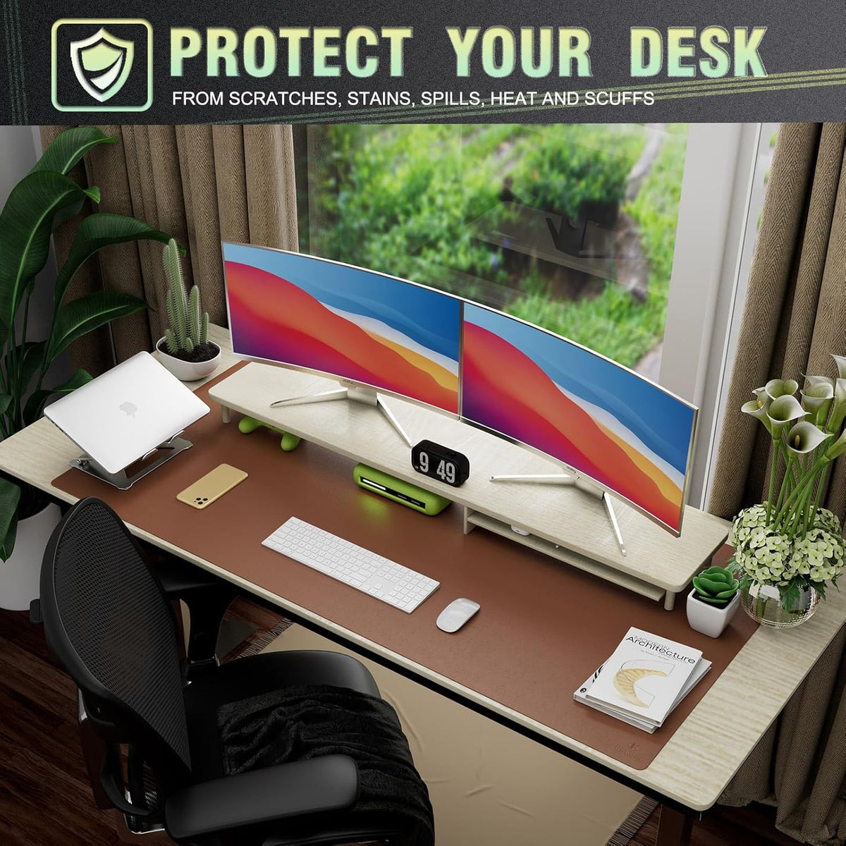 K KNODEL Large Office Leather Desk Mat, Mouse and Keyboard Pad, Computer and Laptop Mat, Desktop Protector and Cover, Writing Pad and Blotter (31.5"x15.7", Black)