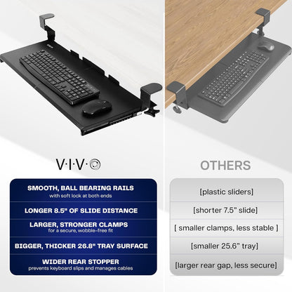 VIVO Extra Long Clamp-on Computer Keyboard and Mouse Under Desk Slider Tray, 34 x 11 inch Pull Out Platform Drawer, Black, MOUNT-KB15EB