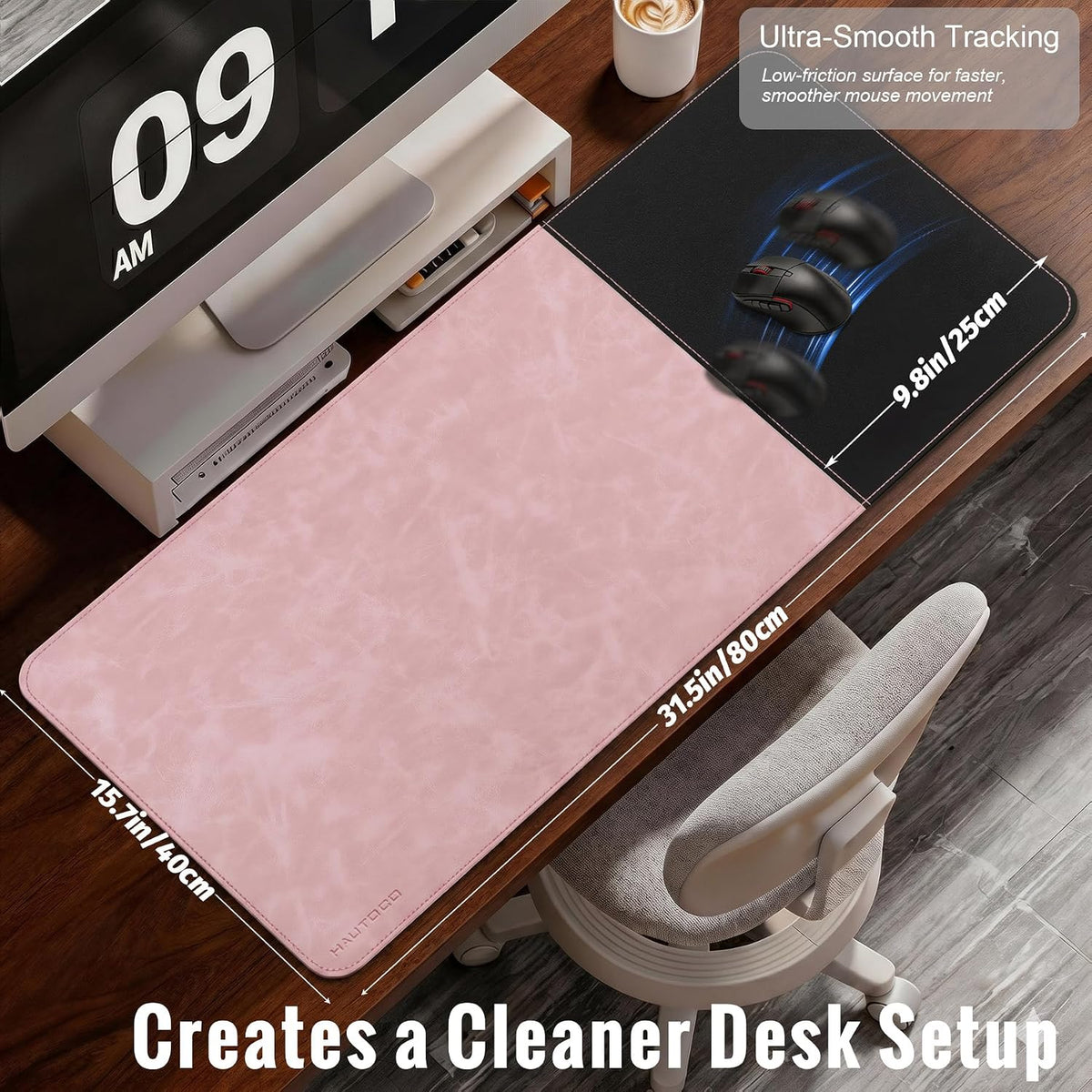 Cork Desk Mat 31.5"x15.7", Distressed PU Leather & Cloth Desk Pad