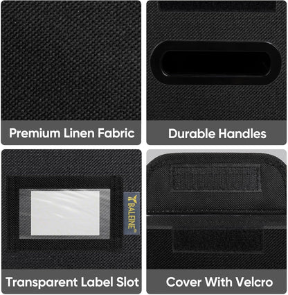 BALEINE File Organizer Box with Lid, Collapsible File Folder Organizer with Plastic Slide, Hanging File Folder Box for Office Document Storage (Black)