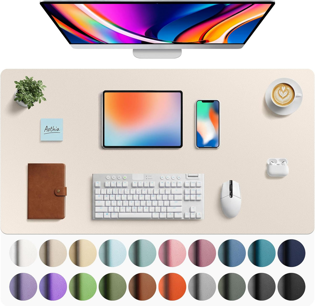 Aothia Leather Office Desk Pad Protector, Non-Slip PU Leather Desk Blotter, Waterproof Laptop Writing Mouse Pad for Office and Home, Black, 31.5" x 15.7" - Colors A