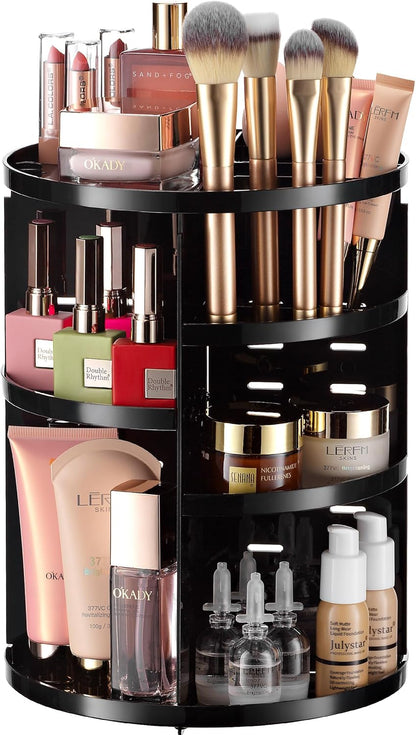 Masirs 360 Rotating Makeup Organizer Countertop - Adjustable Shelf Height - The Perfect Round Spinning Cosmetic Organizer for Bedroom Dresser or Vanity Countertop Storage (Clear)