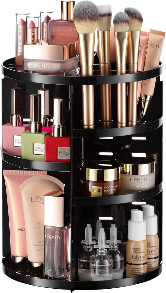 Masirs 360 Rotating Makeup Organizer Countertop - Adjustable Shelf Height - The Perfect Round Spinning Cosmetic Organizer for Bedroom Dresser or Vanity Countertop Storage (Clear)