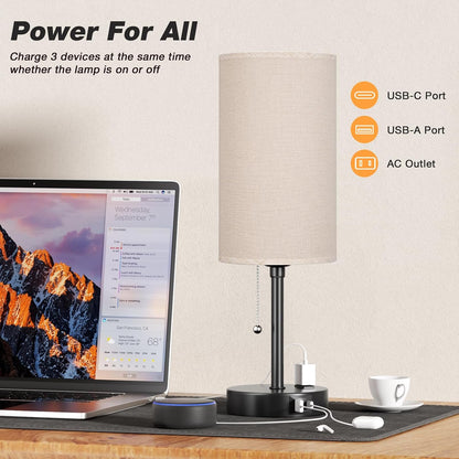 Dicoool Bedside Table Lamp for Bedroom - Small Desk Lamp with USB Ports