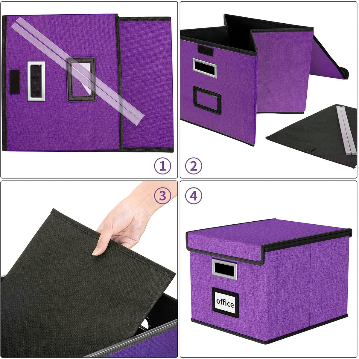 Upgraded Portable File Organizer Box with Lid, Collapsible Linen Hanging Filing Storage Boxes with Plastic Slides, Decorative Home/Office Filing System Box for File and Folders Storage (Gray)