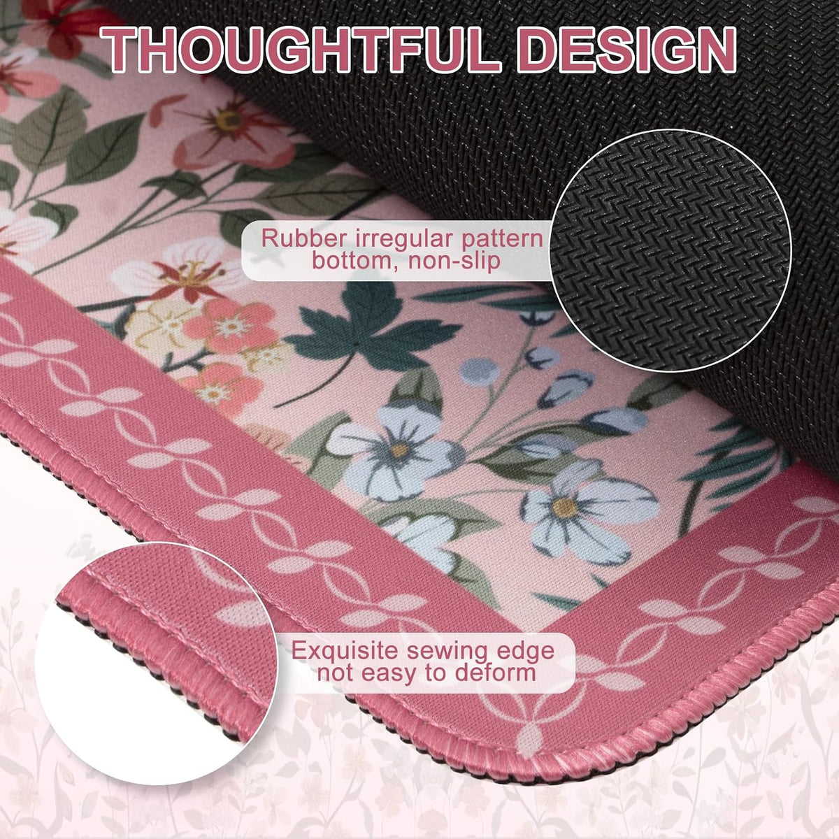 Desk Mat,Mouse Pad for Office Desk,35.4x15.7in,Pink Flowers