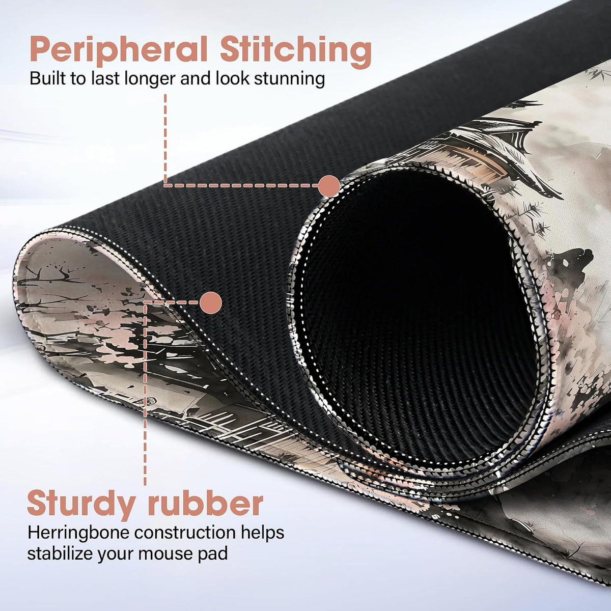 31.5" x 15.7" Waterproof Fabric Desk Pad, Rubber Anti-Slip Base, Stitched Edges No Curling, Fits Laptop Keyboard and Mouse, Smooth Office Mat Large Mouse Pad for Work Game, Black