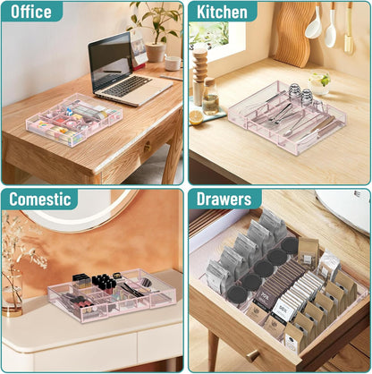 Expandable Desk Drawer Organizer Tray with 10 Adjustable Compartments, Metal Mesh Office Drawer Organizer, Versatile Desk Organizer for Home, School Supplies, Makeup Vanity & Jewelry (Black)