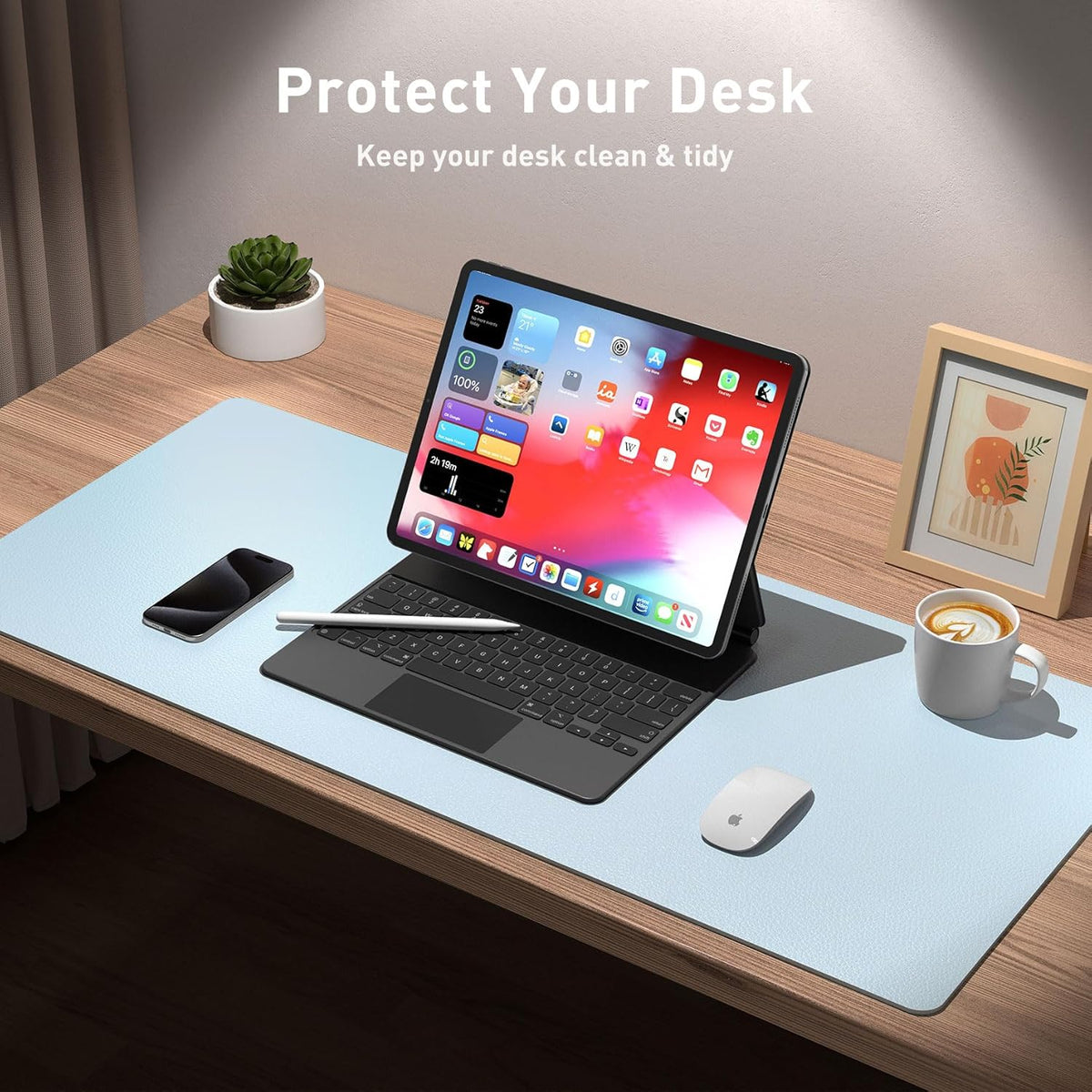 Aothia Leather Office Desk Pad Protector, Non-Slip PU Leather Desk Blotter, Waterproof Laptop Writing Mouse Pad for Office and Home, Black, 31.5" x 15.7" - Colors B