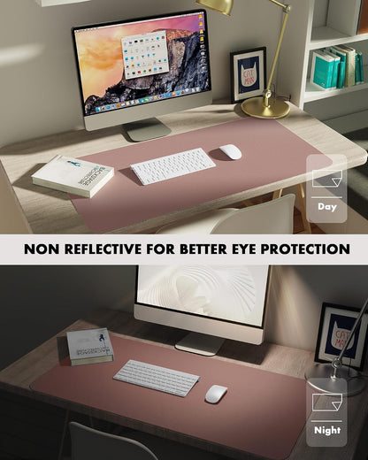 Double-Sided Desk Pad, 31.5"x15.7"Leather Desk Mat, Eco Cork Desk Pad Protector,Large Mouse Pad,Waterproof Desk Blotter for Office/Home(Coffee)