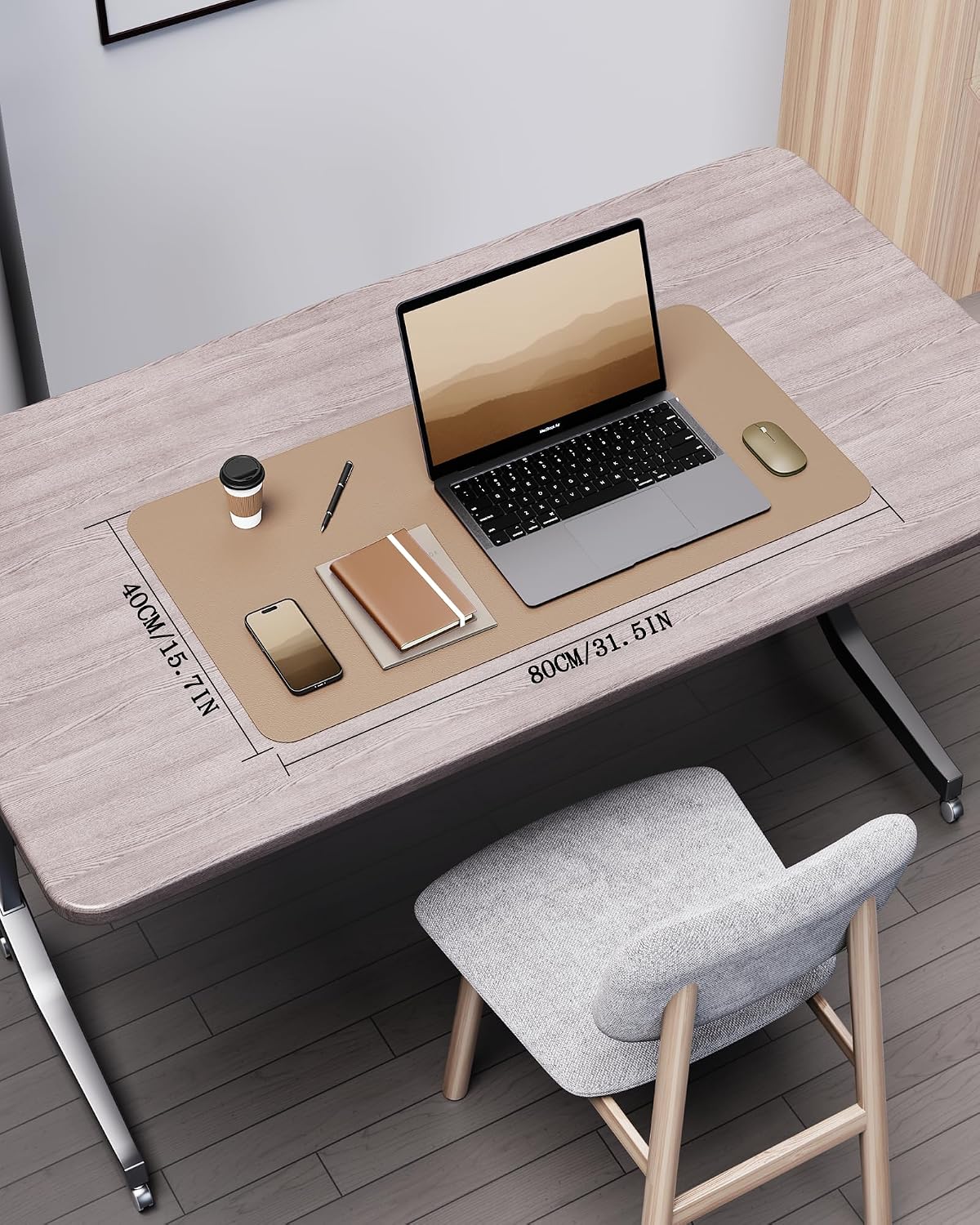 Double-Sided Desk Pad, 31.5"x15.7"Leather Desk Mat, Eco Cork Desk Pad Protector,Large Mouse Pad,Waterproof Desk Blotter for Office/Home(Coffee)