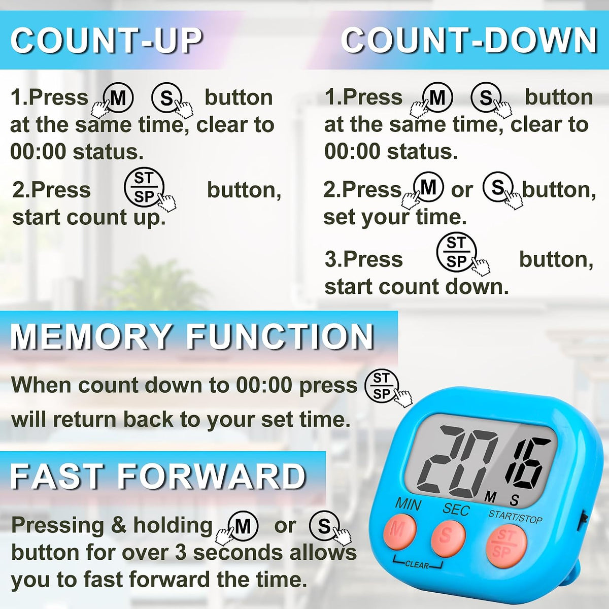 ZILLEEN Classroom Timer for Kids Teachers 2 Pack Digital Timers