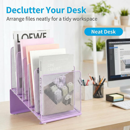LEKETREE File Organizer for Desk, File Folder Organizer with 5-Section Vertical Rack, Suitable for Home Office Document Organization and Storage(Black)