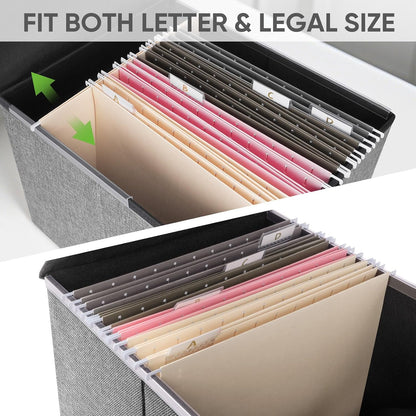 BALEINE File Organizer Box with Lid, Collapsible File Folder Organizer with Plastic Slide, Hanging File Folder Box for Office Document Storage (Black)