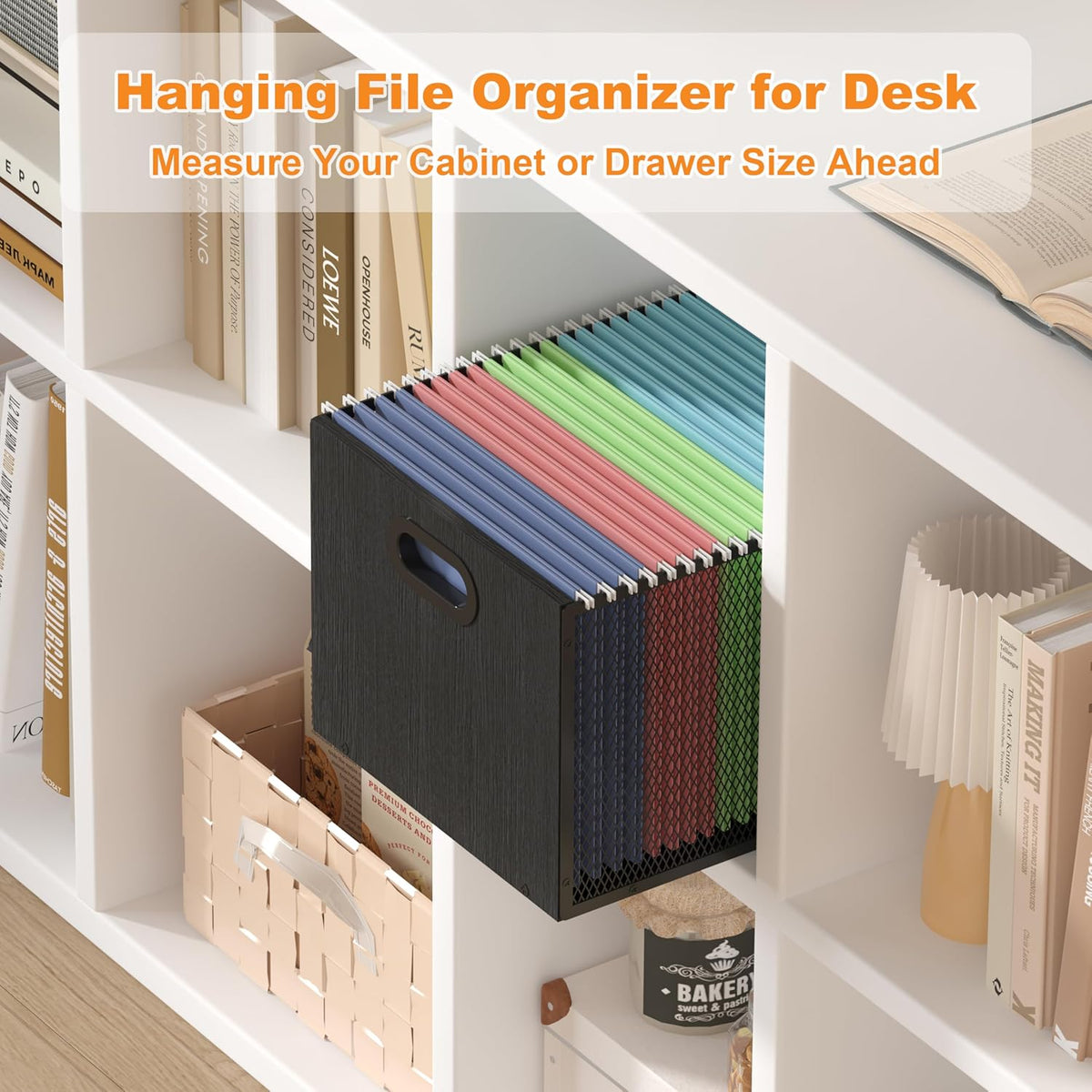 Piskyet Wooden Hanging File Organizer for desk, Metal Mesh File Folder Organizer Crate Cabinet Storage Box with Handle for Home Office Desk,Letter - Size,Rustic Brown