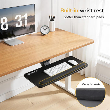 Mount-It! Under Desk Keyboard Tray, Slide-Out Keyboard Drawer with Height, Tilt and Swivel Adjustment, 25" x 10" Keyboard & Mouse Platform with Wrist Rest, Bolt-On Under Desk Mount