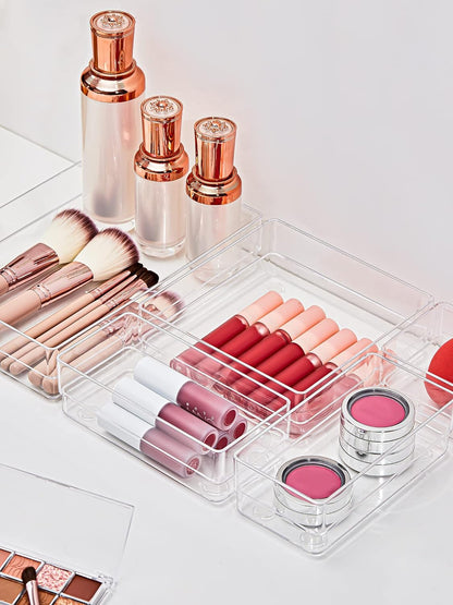 SMARTAKE Drawer Organizer with Non-Slip Silicone Pads, 5-Size Desk Drawer Organizer Trays Storage Tray for Makeup, Jewelries, Utensils in Bedroom Dresser, Office and Kitchen (Clear)