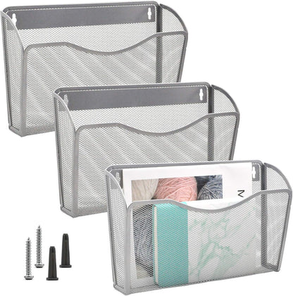 EASEPRES 3 Single Pocket Mesh Hanging File Organizer, Vertical Wall Mounted Magazine File Holder, Mount Basket Mail Paper Document Folder Organizing for Office, Home and School, Black