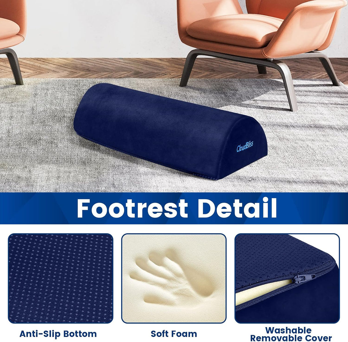 Foot Rest for Under Desk at Work,Office Desk Accessories with Soft Foam and Washable Removable Cover, Foot Stool for Office, Car, Home to Foot Support and Relax Ankles, Black