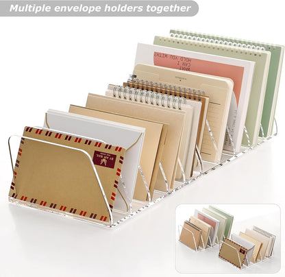 SANRUI Acrylic Mail Sorter Desktop Organizer Holder with Drawer, 5 Compartments Clear Small File Script Letter Document Storage for Desk Bill Filling Envelope Holder Office, Home, School Organization