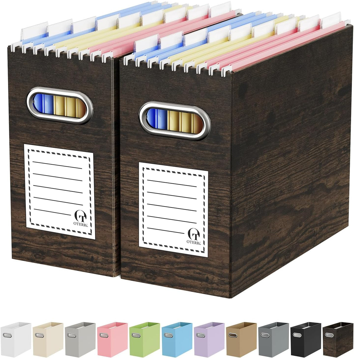 Oterri File Organizer Box, Portable Collapsible Cardboard File Folder Organizer with Handle for Letter Size Hanging Files, Document Storage Box for Home Office & Classroom (Pink)