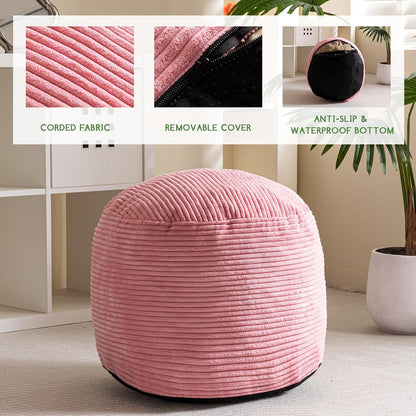 Round Stuffed Pouf Ottoman, Corduroy Poufs with Foam Chunk Filling, Furry and Fluffy Pouf Foot Stool Storage Ottoman, 20 X 15 Floor Poufs Foot Rest for Living Room, Dark Grey