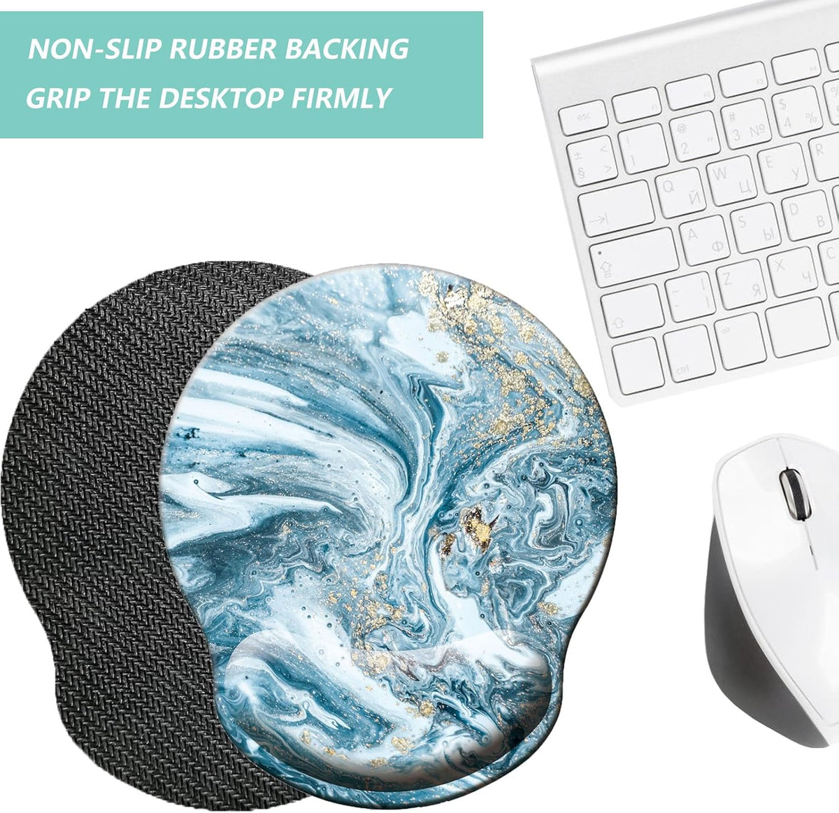 Mouse Pad with Wrist Support, Ergonomic Mouse Pad with Memory Foam Wrist Rest Cushion, Non-Slip Rubber Base Gaming Mice Pad for Home Office Computer Laptop, Flower Black