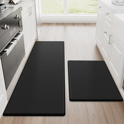 StepRite Kitchen Mats, 2PCS Kitchen Rugs, Cushioned Anti Fatigue Kitchen Mats for Floor, Non-Slip Standing Desk Mat, Waterproof Kitchen Rug Set for Kitchen, Floor, Office, 17.3"x30"+17.3"x47", Black