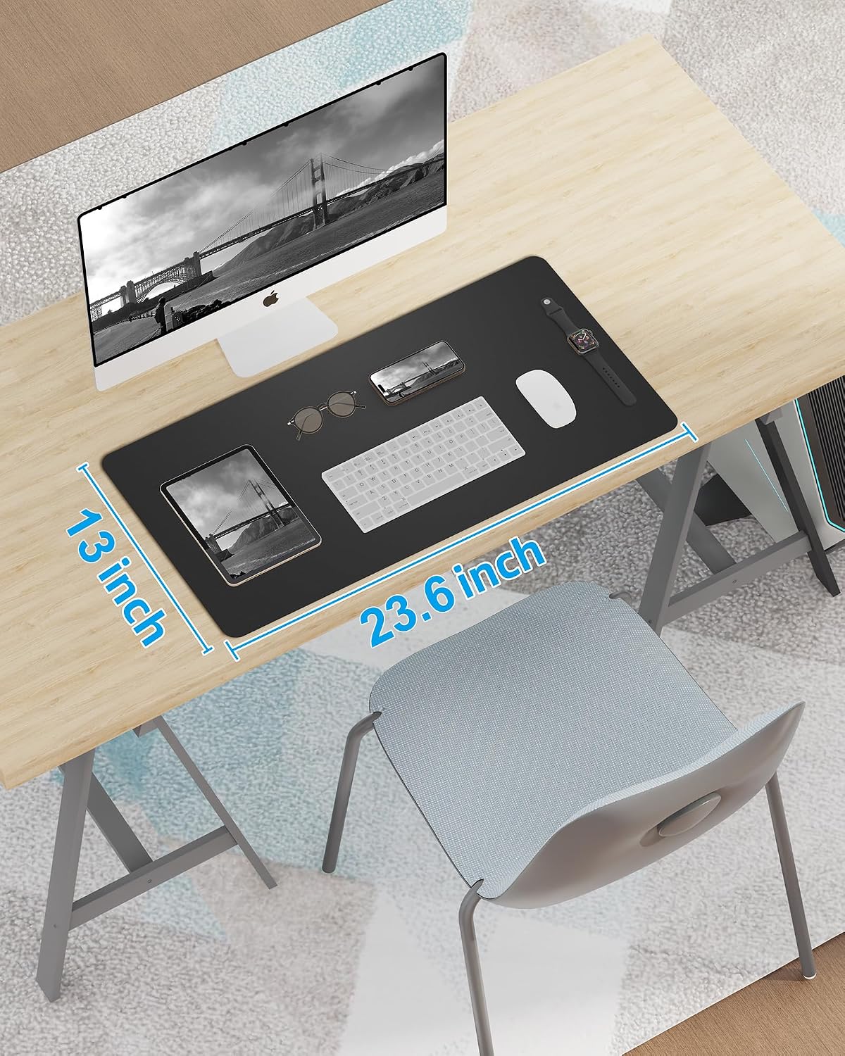 Large Desk pad mat,Mouse Pad,Office Desk Mat, Non-Slip PU Leather Desk Blotter,Large Desk pad,Waterproof Keyboard mat for Office/Home/Decor (Black,48" x 17")