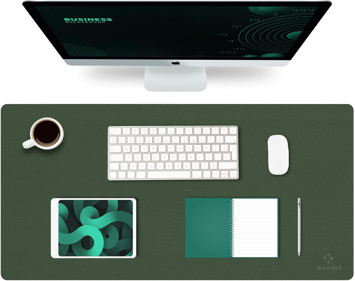 K KNODEL Large Office Leather Desk Mat, Mouse and Keyboard Pad, Computer and Laptop Mat, Desktop Protector and Cover, Writing Pad and Blotter (31.5"x15.7", Black)