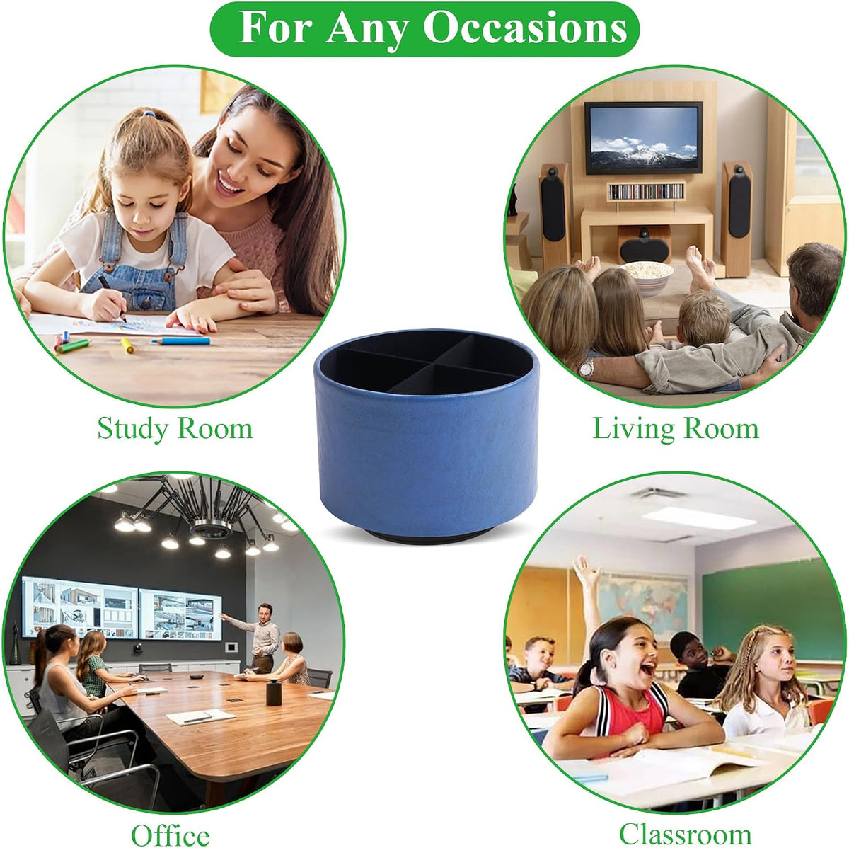 Round Leather Art Supply Organizer,Remote Control Holder,360 Degree Rotating,Multi-Functional Pencil Holder,4 Compartments Desktop Stationary Organizer(1-Blue Bird) - Colors C