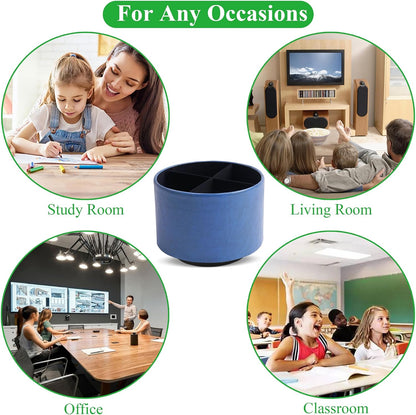 Round Leather Art Supply Organizer,Remote Control Holder,360 Degree Rotating,Multi-Functional Pencil Holder,4 Compartments Desktop Stationary Organizer(1-Blue Bird) - Colors C